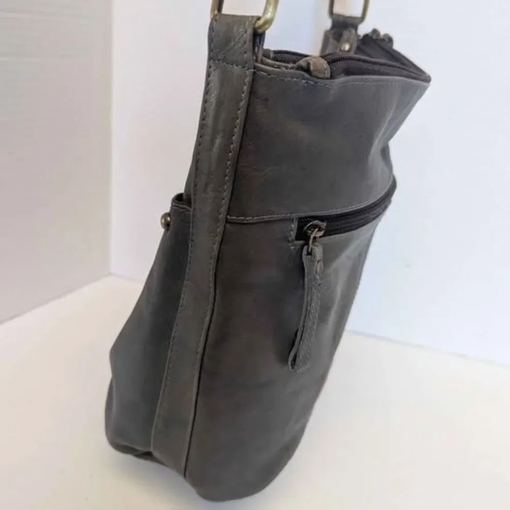 Great American Leather Works Gray Crossbody Messenger Bag Purse for Her 10x9x4
